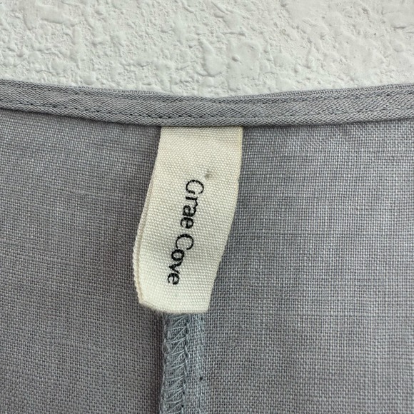 Grae Cove A Line Short Sleeve Linen Dress Women XL Blue Gray V Neck Pockets - Picture 5 of 9